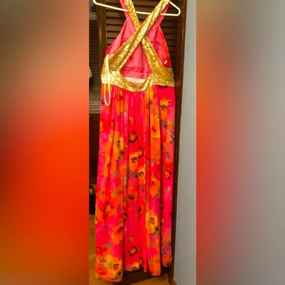 Calvin Klein Womens Floral Pink Halter Gown Calvin Klein Womens Floral Pink Halter Gown